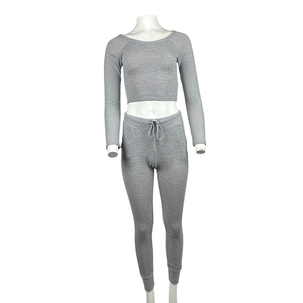 Two Piece Sweatsuit Set Light Gray